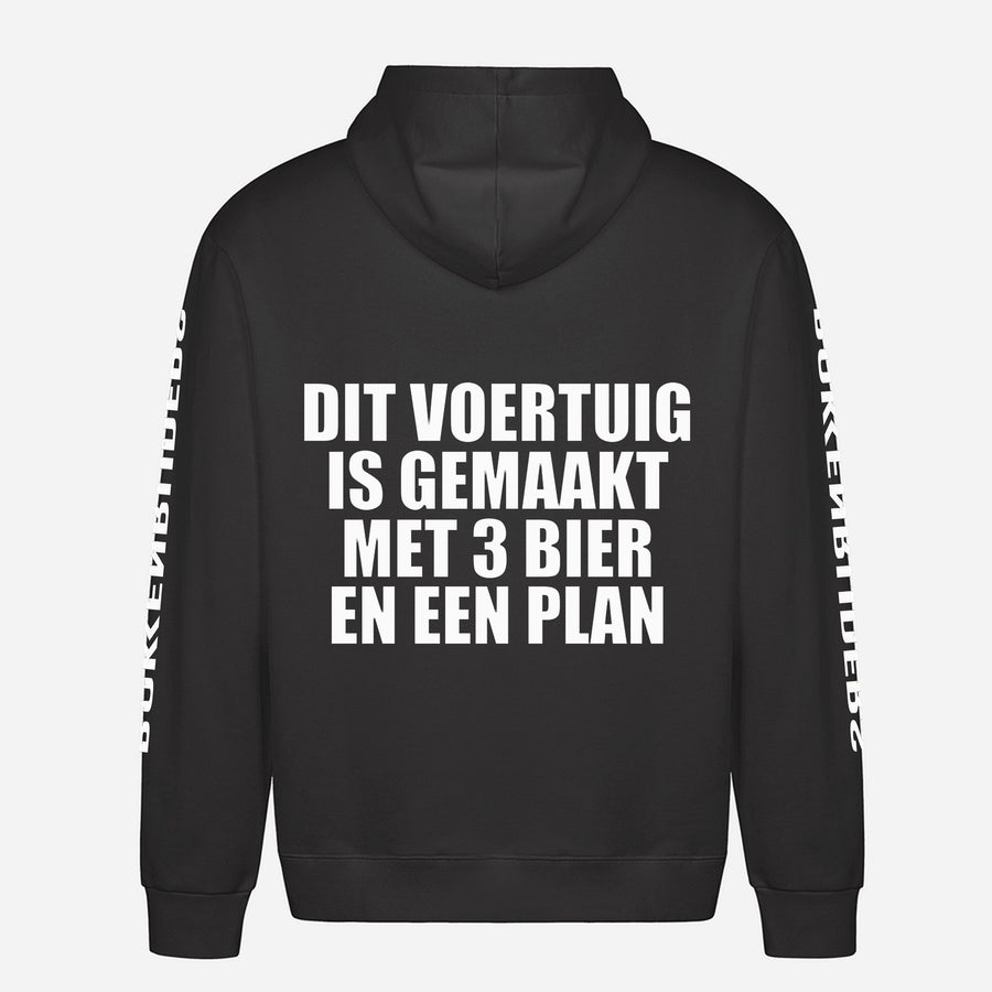 Dit Voertuig Is Gemaakt Met 3 Bier En Een Plan Hoodie – achterkant met grote rugprint