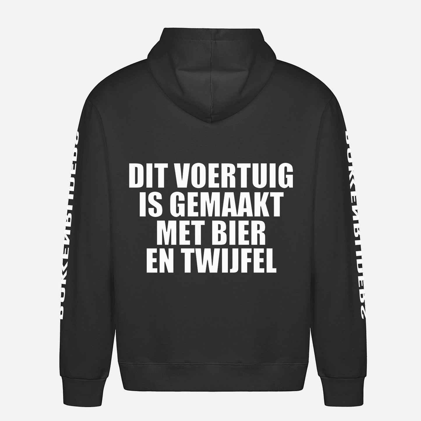 Dit Voertuig Is Gemaakt Met Bier En Twijfel Hoodie – achterkant met grote rugprint