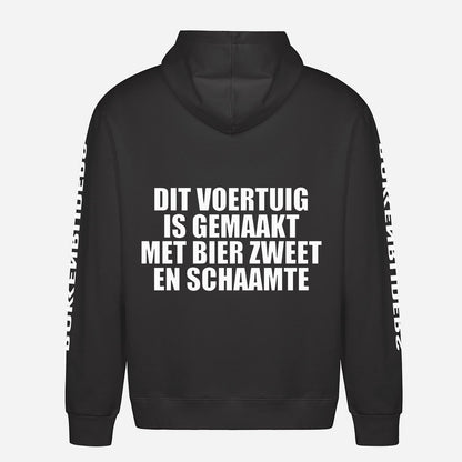 Dit Voertuig Is Gemaakt Met Bier Zweet En Schaamte Hoodie – achterkant met grote rugprint