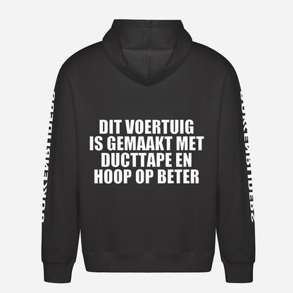 Dit Voertuig Is Gemaakt Met Ducttape En Hoop Op Beter Hoodie – achterkant met grote rugprint