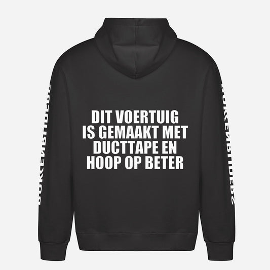 Dit Voertuig Is Gemaakt Met Ducttape En Hoop Op Beter Hoodie – achterkant met grote rugprint