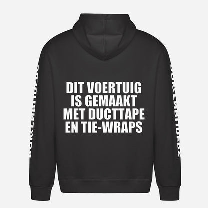 Dit Voertuig Is Gemaakt Met Ducttape En Tie Wraps Hoodie – achterkant met grote rugprint