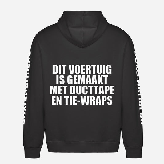 Dit Voertuig Is Gemaakt Met Ducttape En Tie Wraps Hoodie – achterkant met grote rugprint