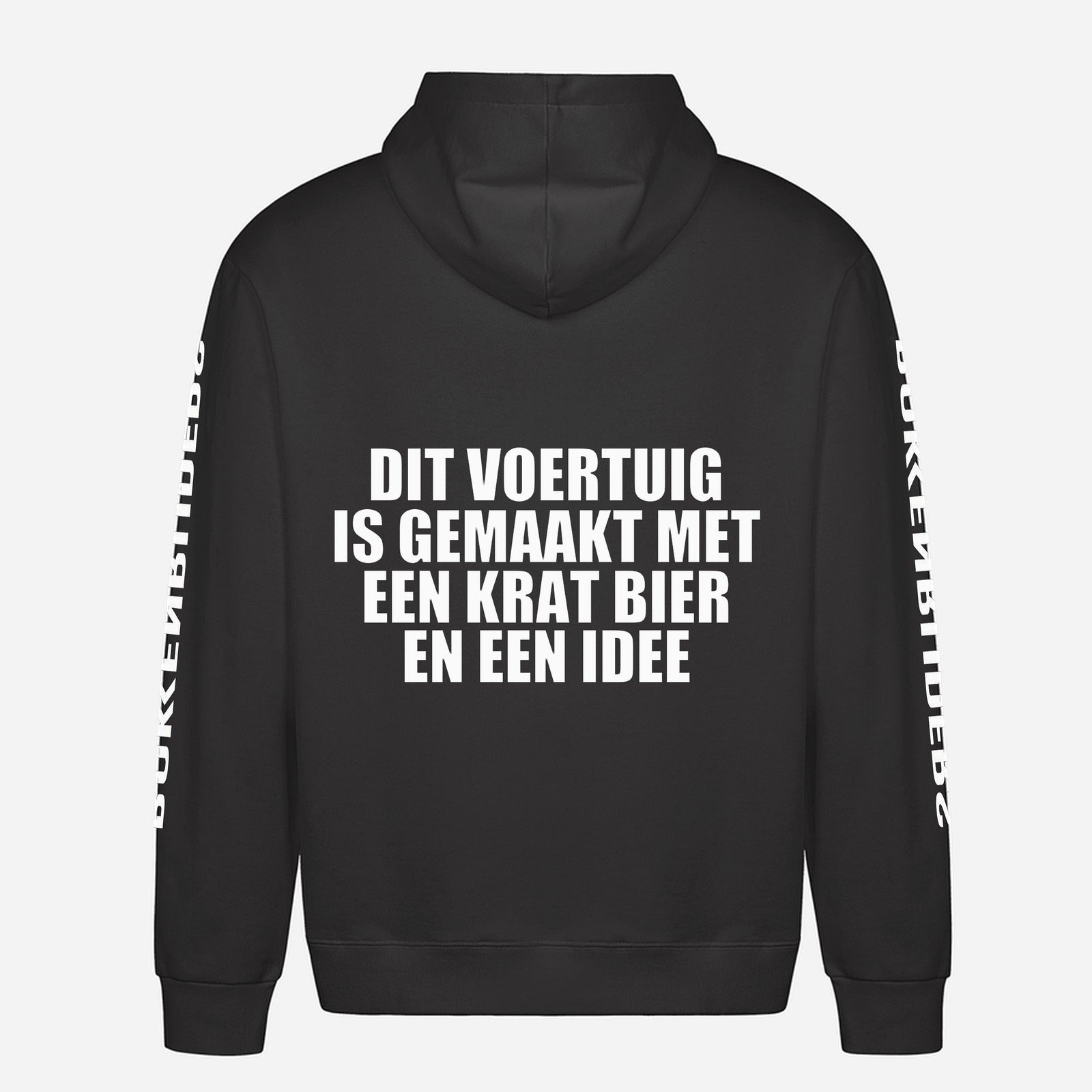 Dit Voertuig Is Gemaakt Met Een Krat Bier En Een Idee Hoodie – achterkant met grote rugprint