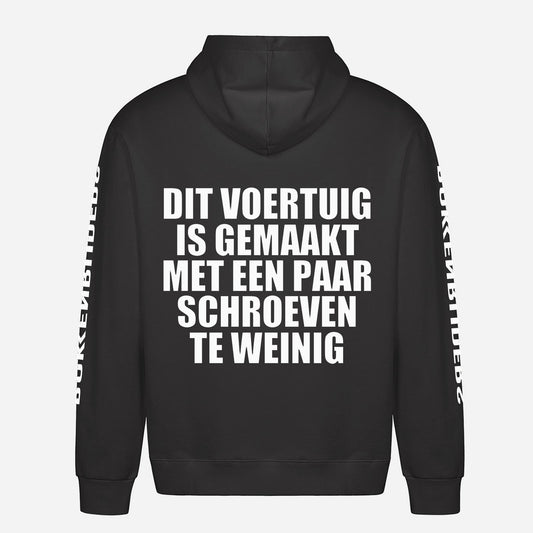 Dit Voertuig Is Gemaakt Met Een Paar Schroeven Te Weinig Hoodie – achterkant met grote rugprint