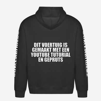 Dit Voertuig Is Gemaakt Met Een YouTube Tutorial En Gepruts Hoodie – achterkant met grote rugprint