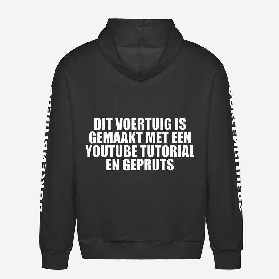 Dit Voertuig Is Gemaakt Met Een YouTube Tutorial En Gepruts Hoodie – achterkant met grote rugprint