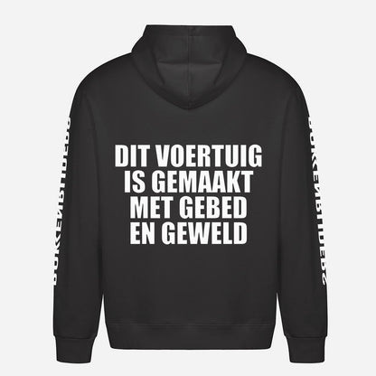 Dit Voertuig Is Gemaakt Met Gebed En Geweld Hoodie – achterkant met grote rugprint