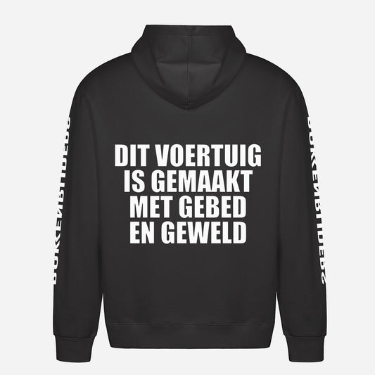 Dit Voertuig Is Gemaakt Met Gebed En Geweld Hoodie – achterkant met grote rugprint