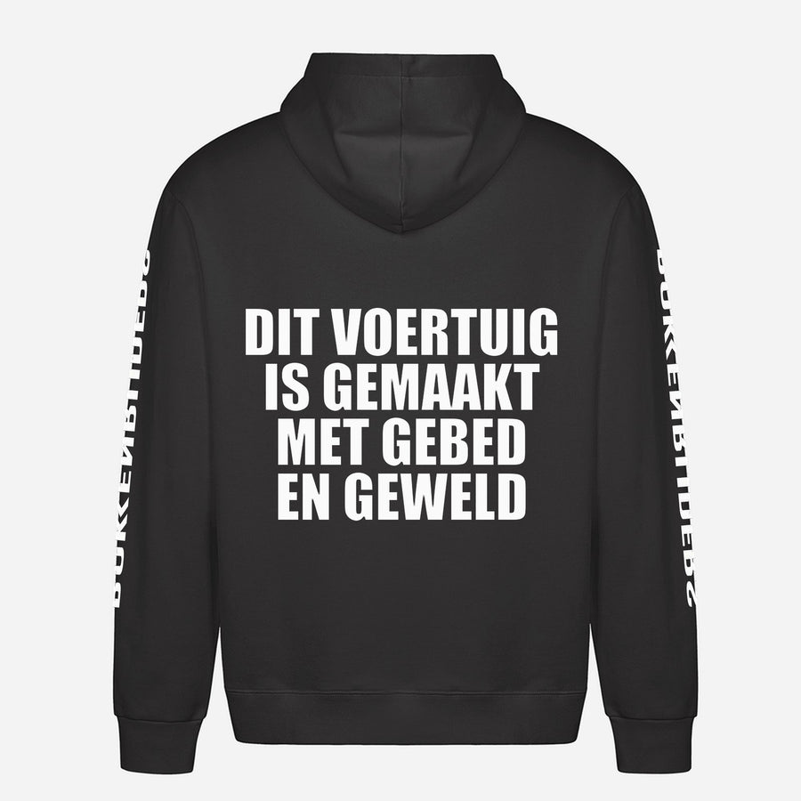 Dit Voertuig Is Gemaakt Met Gebed En Geweld Hoodie – achterkant met grote rugprint