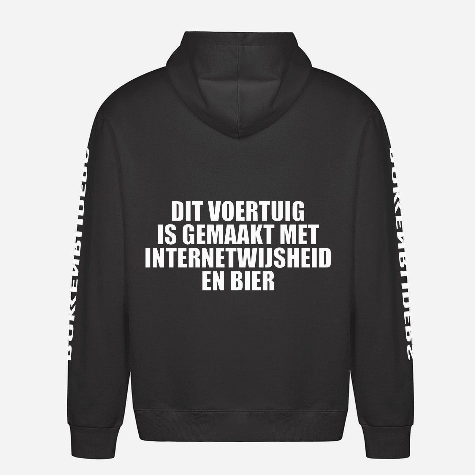Dit Voertuig Is Gemaakt Met Internetwijsheid En Bier Hoodie – achterkant met grote rugprint