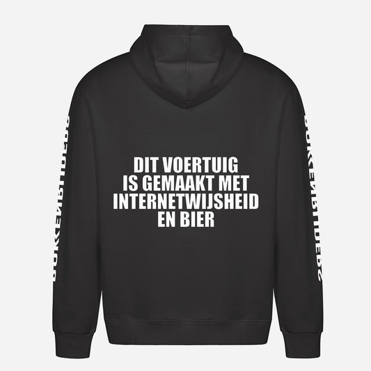 Dit Voertuig Is Gemaakt Met Internetwijsheid En Bier Hoodie – achterkant met grote rugprint