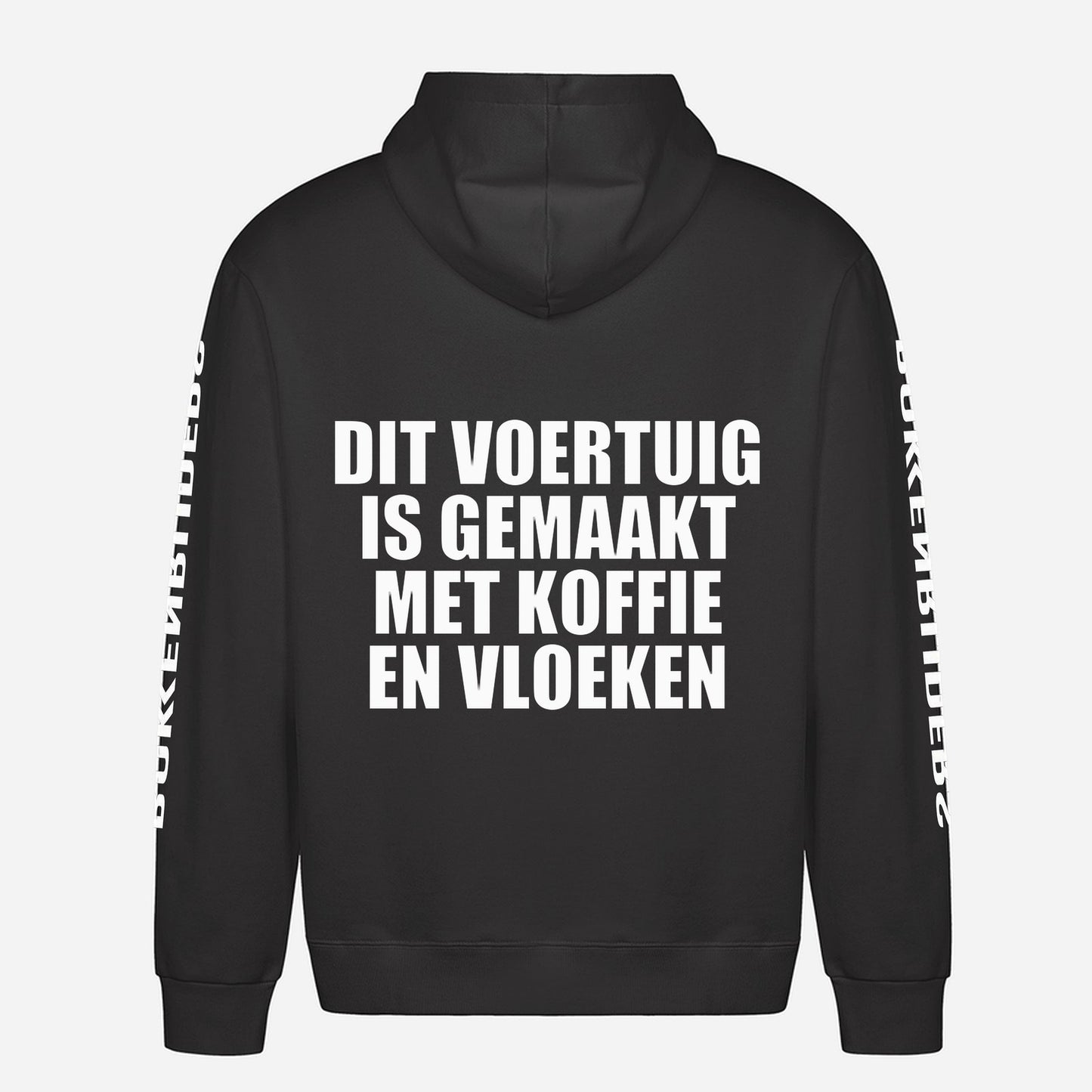 Dit Voertuig Is Gemaakt Met Koffie En Vloeken Hoodie – achterkant met grote rugprint