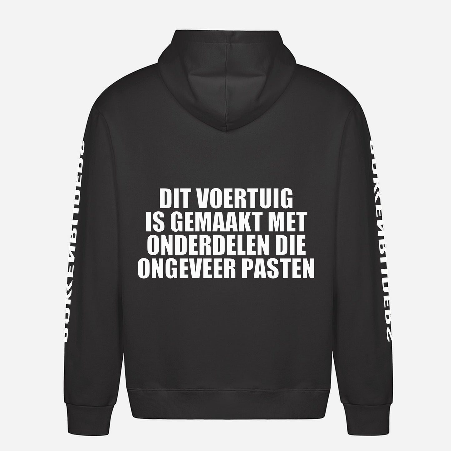 Dit Voertuig Is Gemaakt Met Onderdelen Die Ongeveer Pasten Hoodie – achterkant met grote rugprint