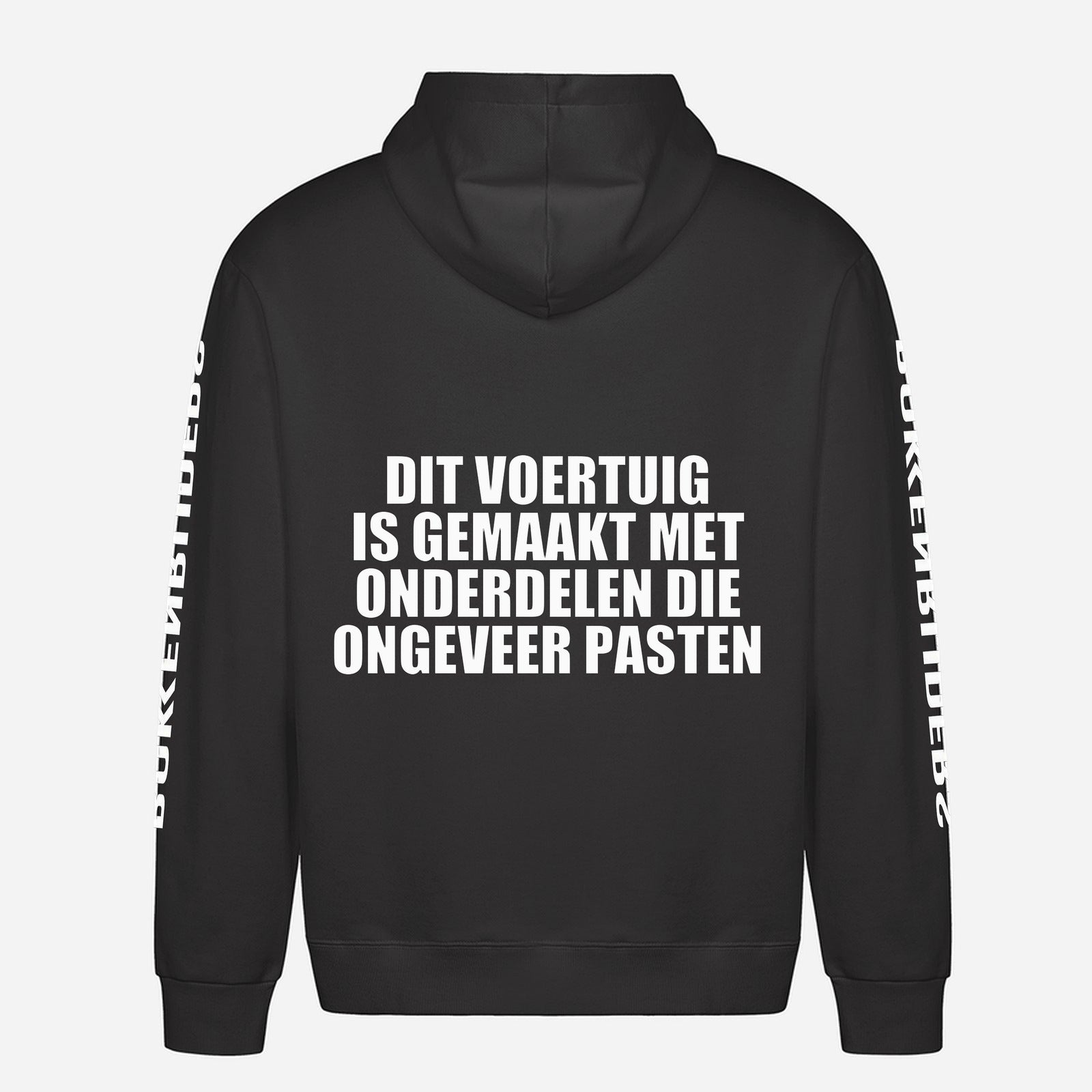 Dit Voertuig Is Gemaakt Met Onderdelen Die Ongeveer Pasten Hoodie – achterkant met grote rugprint