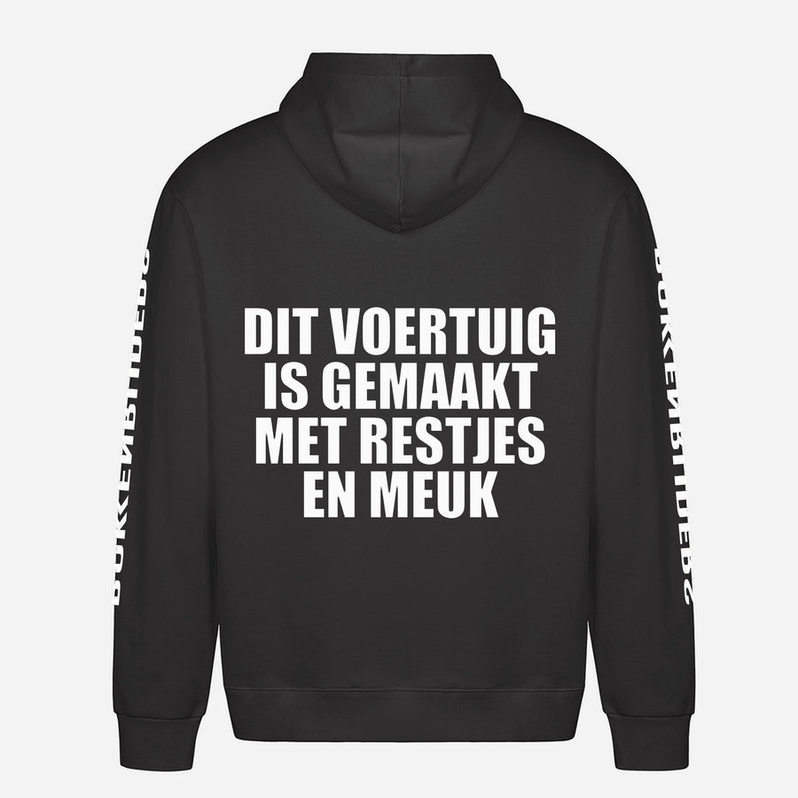 Dit Voertuig Is Gemaakt Met Restjes En Meuk Hoodie – achterkant met grote rugprint