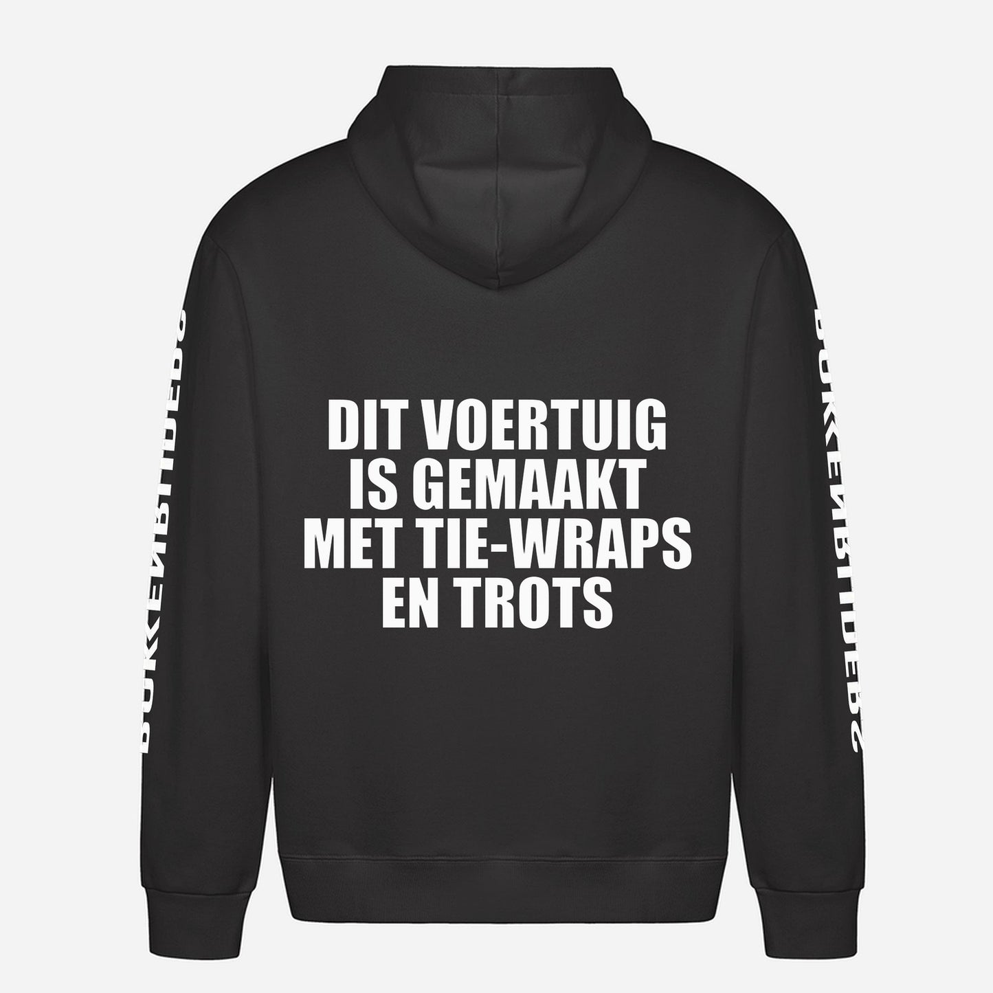 Dit Voertuig Is Gemaakt Met Tie Wraps En Trots Hoodie – achterkant met grote rugprint