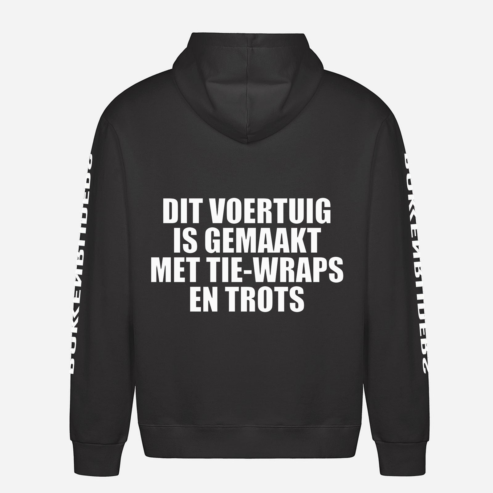 Dit Voertuig Is Gemaakt Met Tie Wraps En Trots Hoodie – achterkant met grote rugprint
