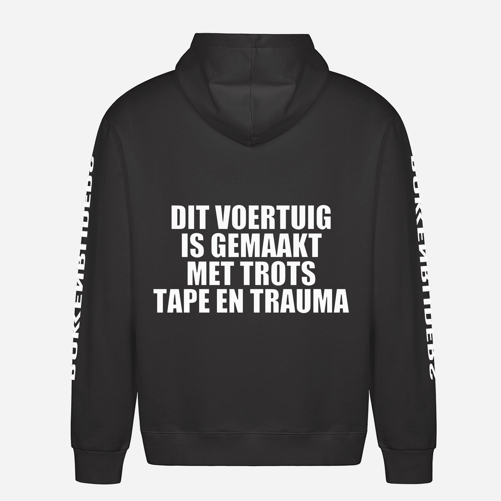 Dit Voertuig Is Gemaakt Met Trots Tape En Trauma Hoodie – achterkant met grote rugprint