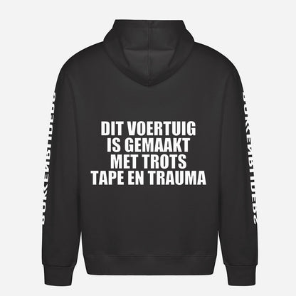 Dit Voertuig Is Gemaakt Met Trots Tape En Trauma Hoodie – achterkant met grote rugprint