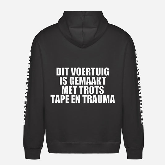 Dit Voertuig Is Gemaakt Met Trots Tape En Trauma Hoodie – achterkant met grote rugprint