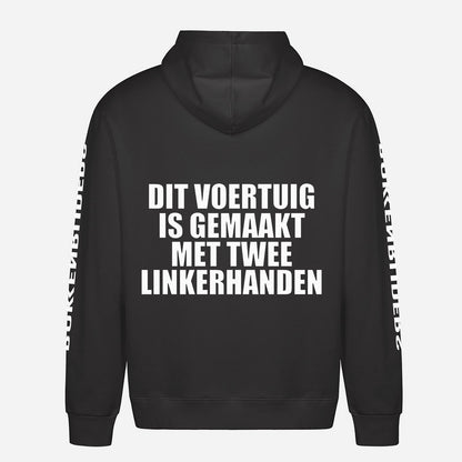 Dit Voertuig Is Gemaakt Met Twee Linkerhanden Hoodie – achterkant met grote rugprint