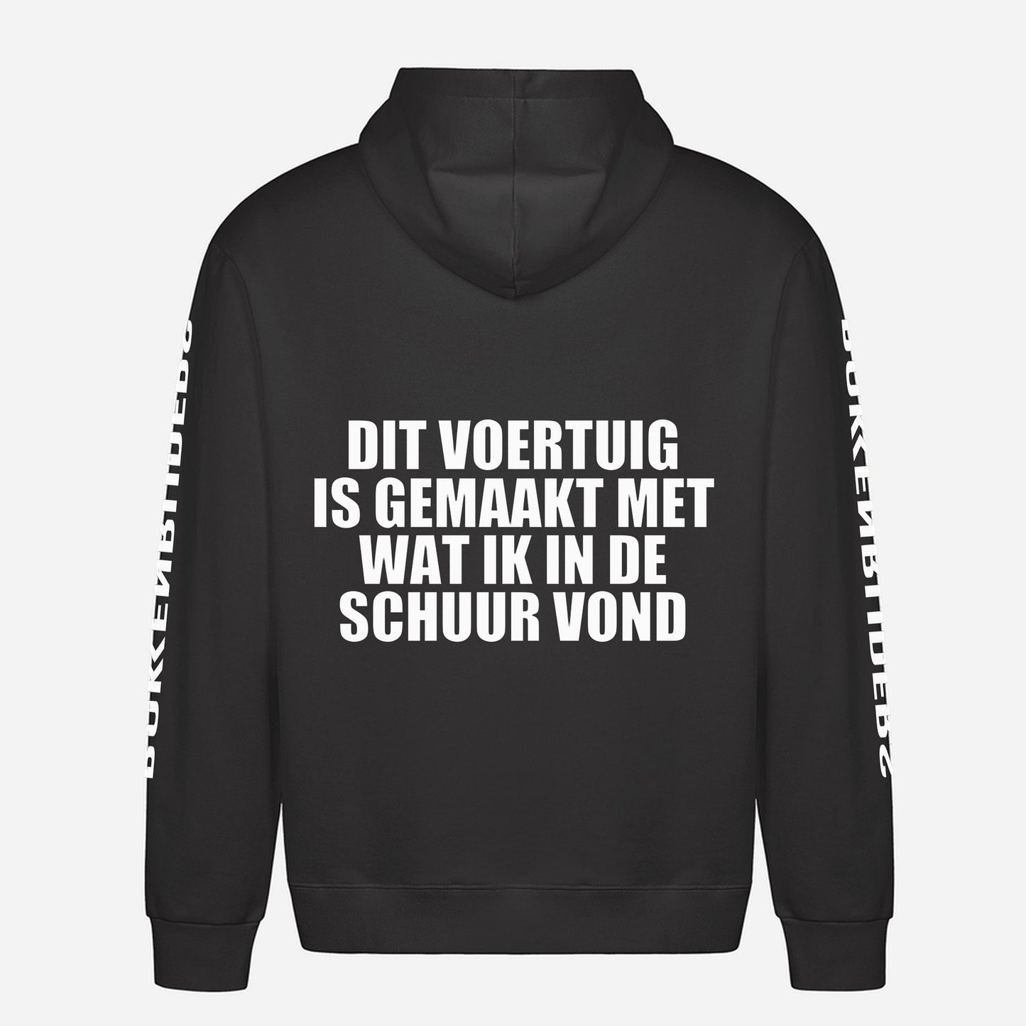 Dit Voertuig Is Gemaakt Met Wat Ik In De Schuur Vond Hoodie – achterkant met grote rugprint