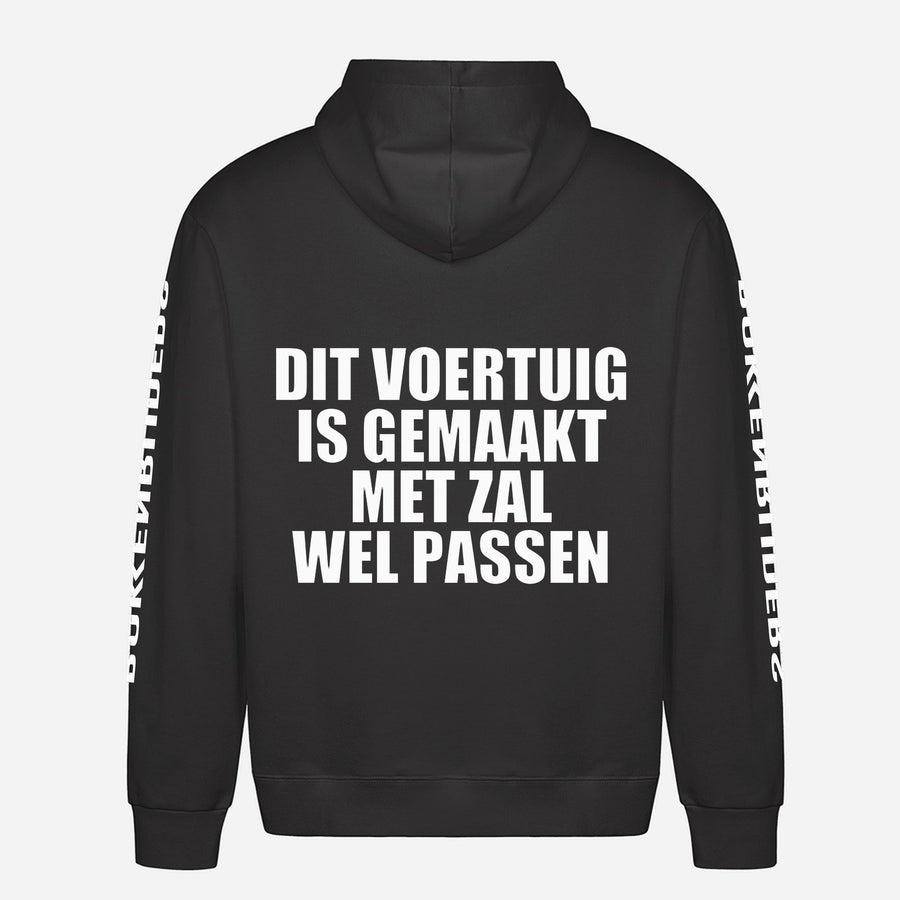 Dit Voertuig Is Gemaakt Met Zal Wel Passen Hoodie – achterkant met grote rugprint