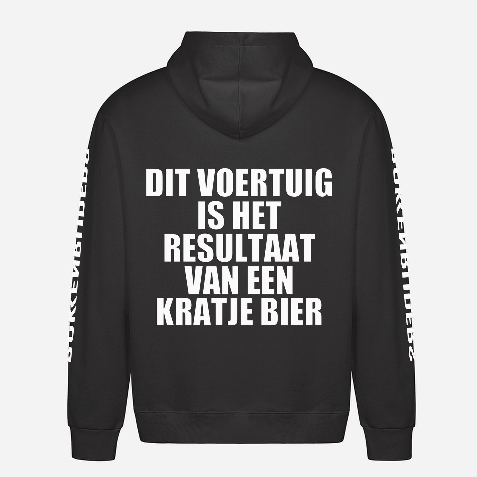 Dit Voertuig Is Het Resultaat Van Een Kratje Bier Hoodie – achterkant met grote rugprint