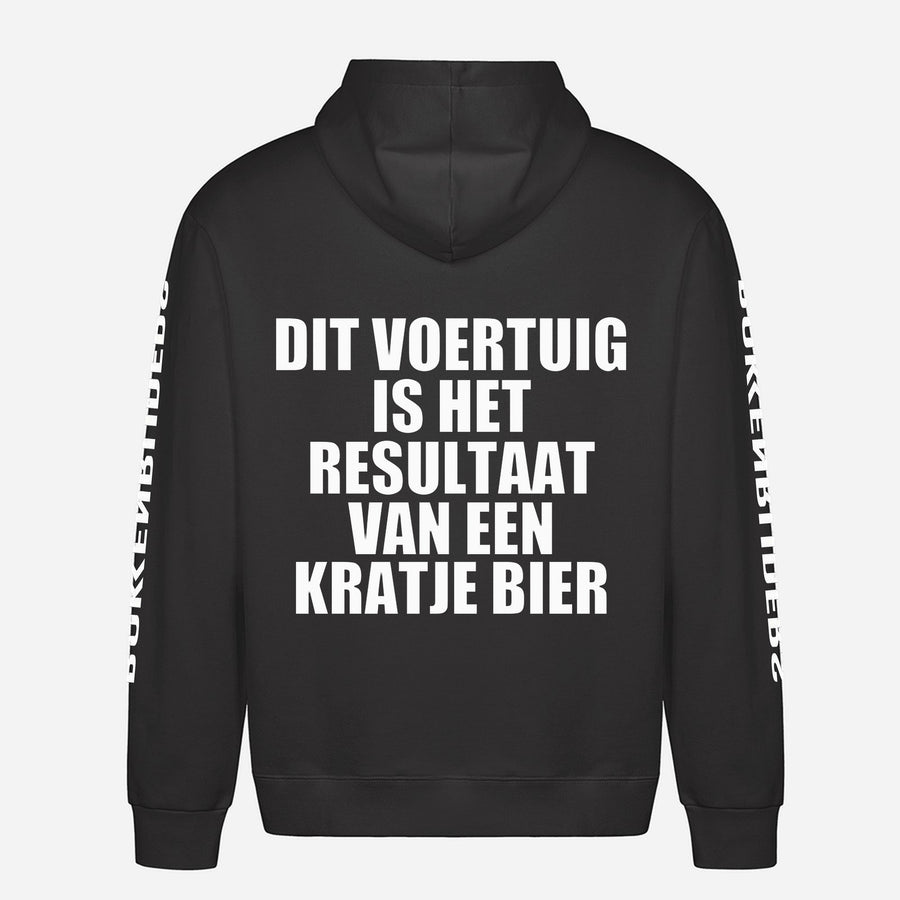 Dit Voertuig Is Het Resultaat Van Een Kratje Bier Hoodie – achterkant met grote rugprint