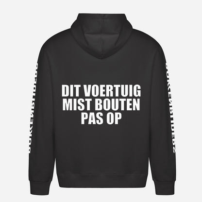 Dit Voertuig Mist Bouten Pas Op Hoodie – achterkant met grote rugprint