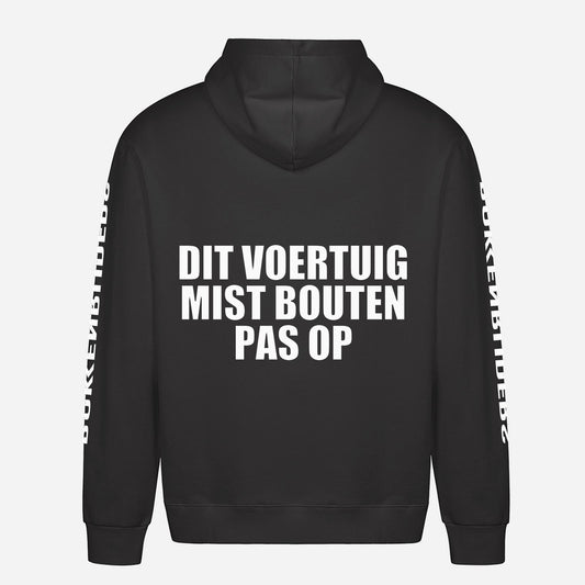Dit Voertuig Mist Bouten Pas Op Hoodie – achterkant met grote rugprint