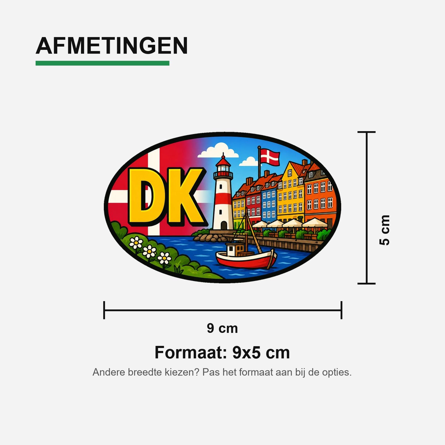 DK Landcode Sticker Denemarken – Nyhavn – materiaal en matte afwerking
