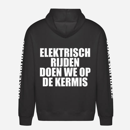 Elektrisch Rijden Doen We Op De Kermis Hoodie – achterkant met grote rugprint