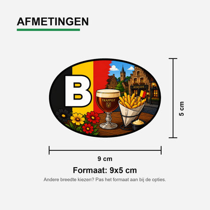 B Landcode Sticker België – Friet en Chocolade – materiaal en matte afwerking