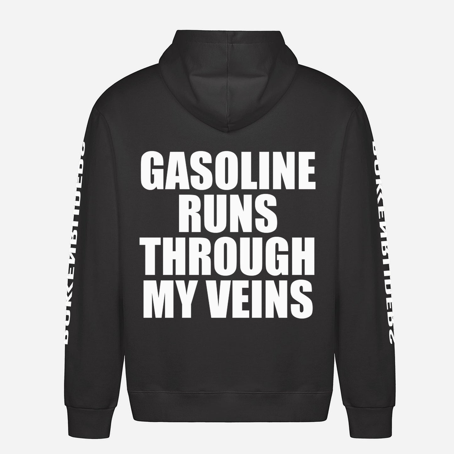 Gasoline Runs Through My Veins Hoodie – achterkant met grote rugprint