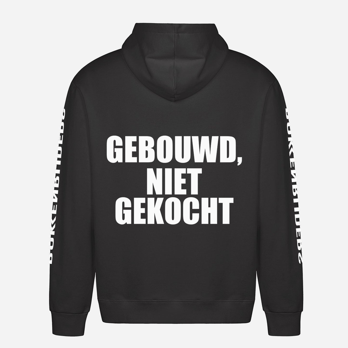 Gebouwd, Niet Gekocht Hoodie – achterkant met grote rugprint