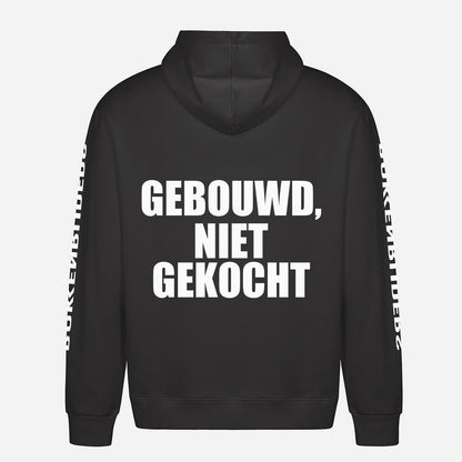 Gebouwd, Niet Gekocht Hoodie – achterkant met grote rugprint