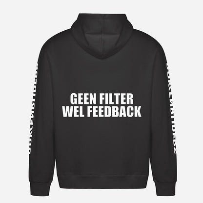 Geen Filter Wel Feedback Hoodie – achterkant met grote rugprint