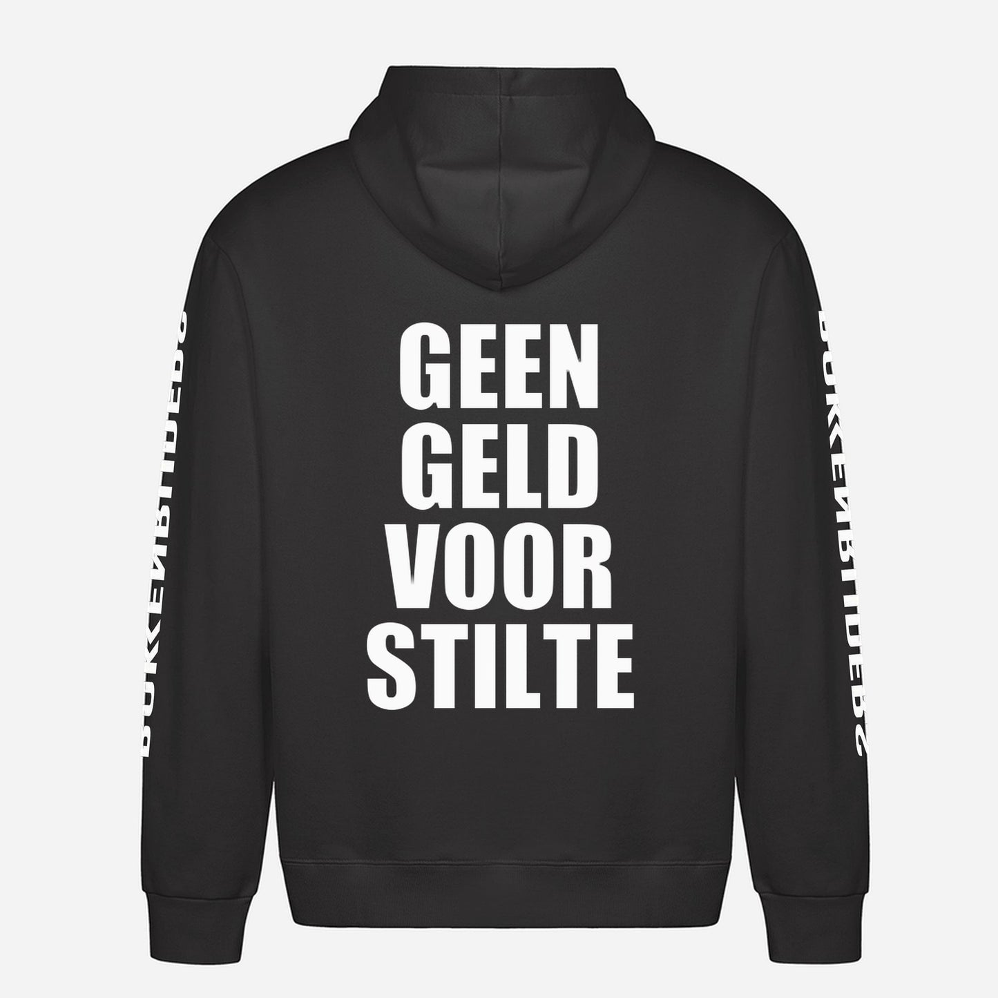 Geen Geld Voor Stilte Hoodie – achterkant met grote rugprint