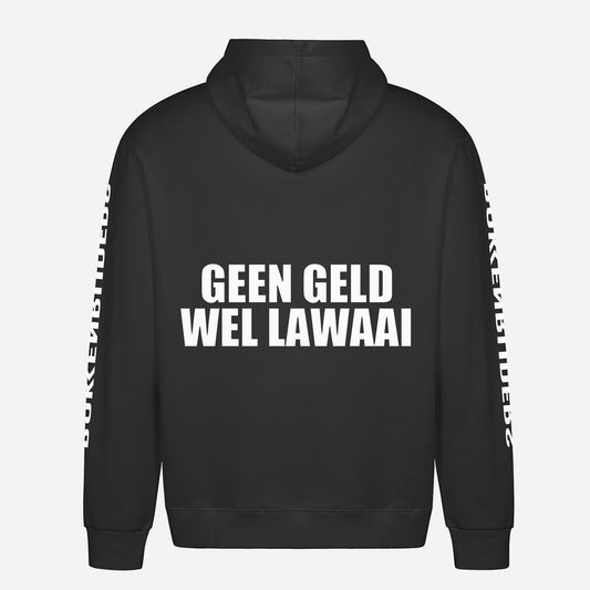 Geen Geld Wel Lawaai Hoodie – achterkant met grote rugprint