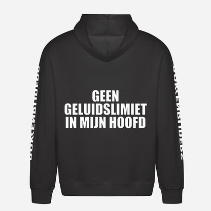 Geen Geluidslimiet In Mijn Hoofd Hoodie – achterkant met grote rugprint