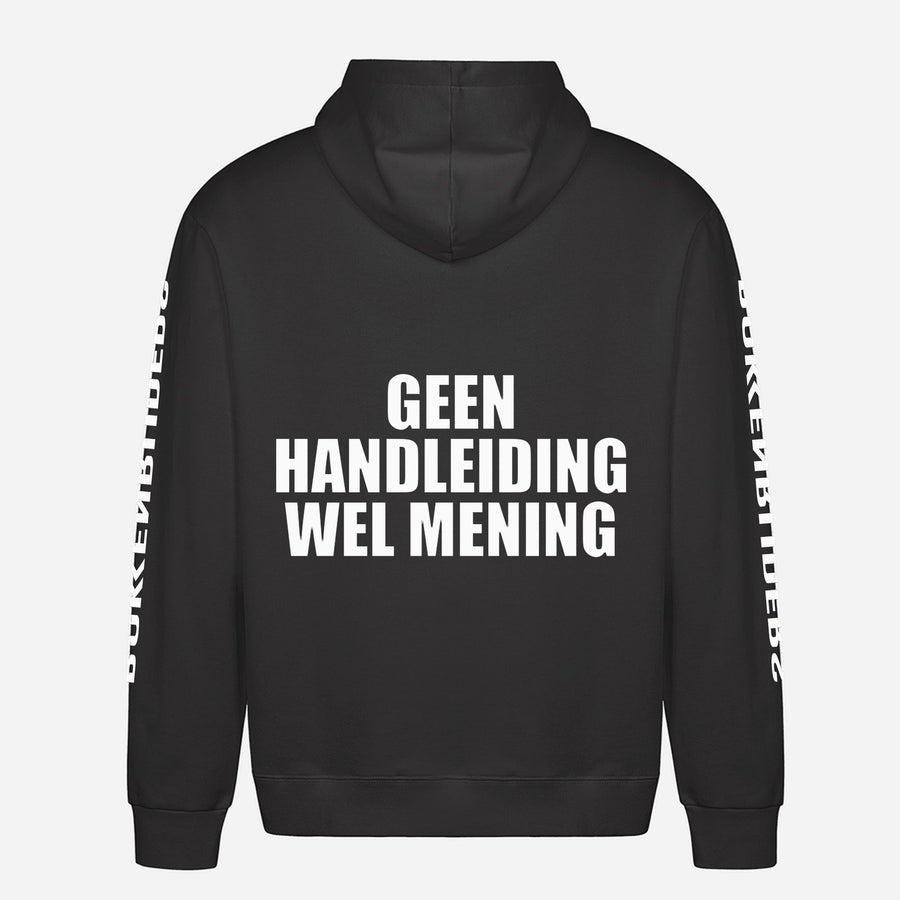 Geen Handleiding Wel Mening Hoodie – achterkant met grote rugprint