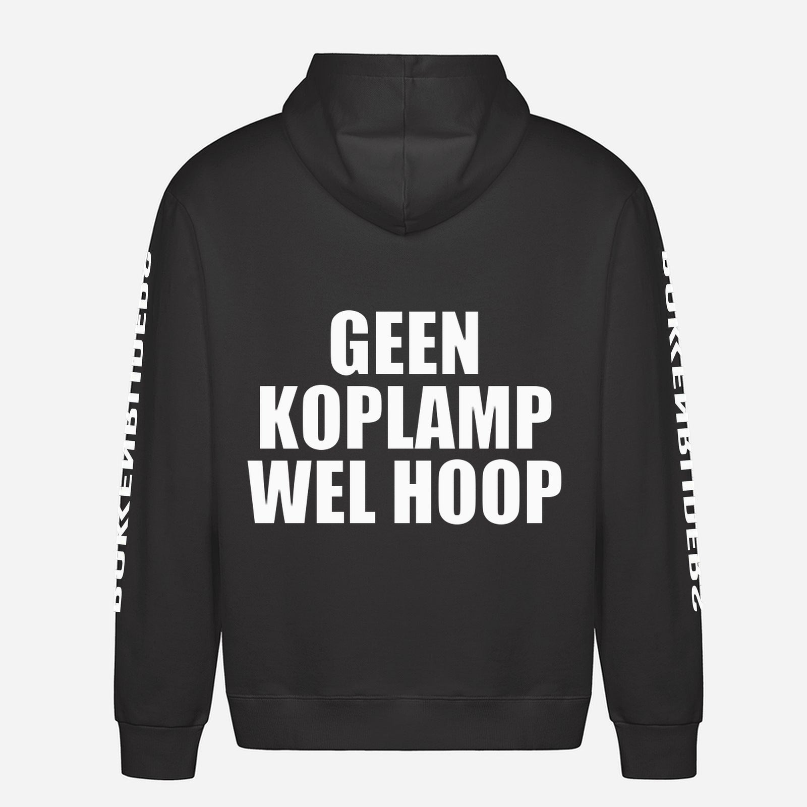 Geen Koplamp Wel Hoop Hoodie – achterkant met grote rugprint