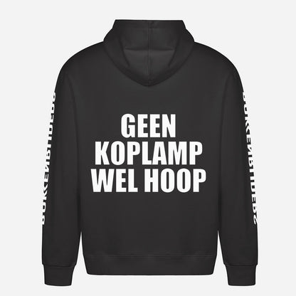 Geen Koplamp Wel Hoop Hoodie – achterkant met grote rugprint