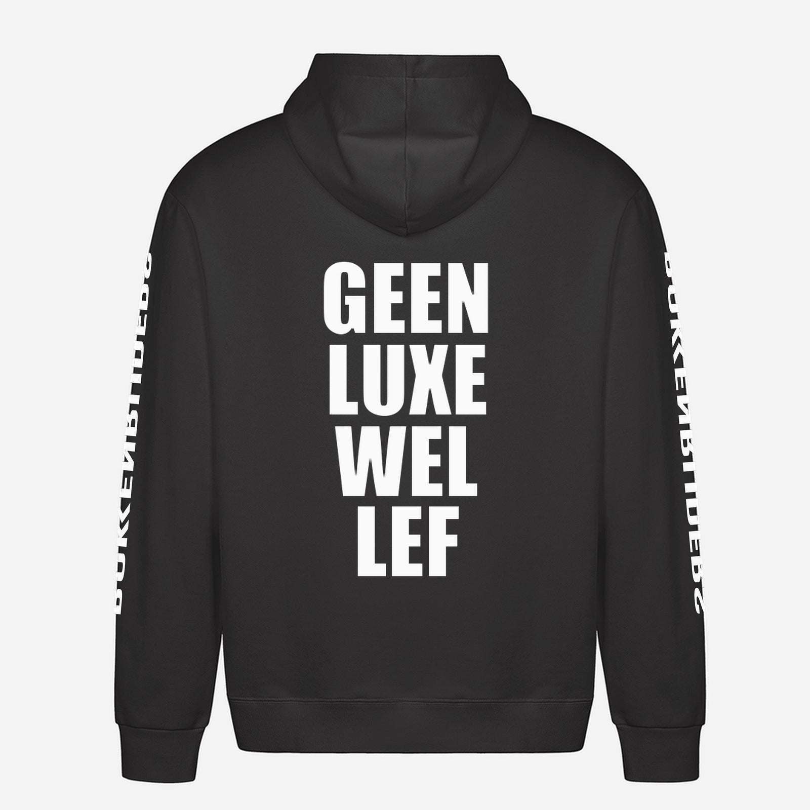 Geen Luxe Wel Lef Hoodie – achterkant met grote rugprint