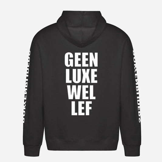 Geen Luxe Wel Lef Hoodie – achterkant met grote rugprint