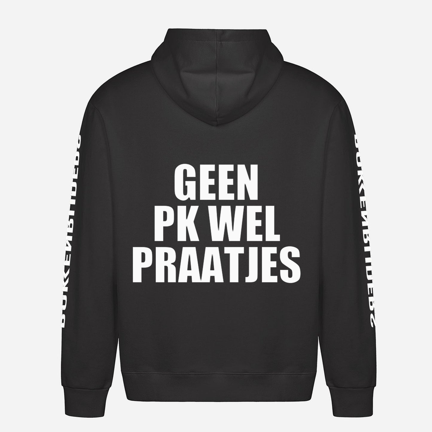 Geen PK Wel Praatjes Hoodie – achterkant met grote rugprint