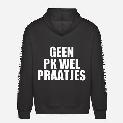 Geen PK Wel Praatjes Hoodie – achterkant met grote rugprint