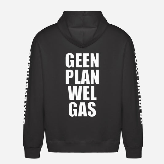 Geen Plan Wel Gas Hoodie – achterkant met grote rugprint
